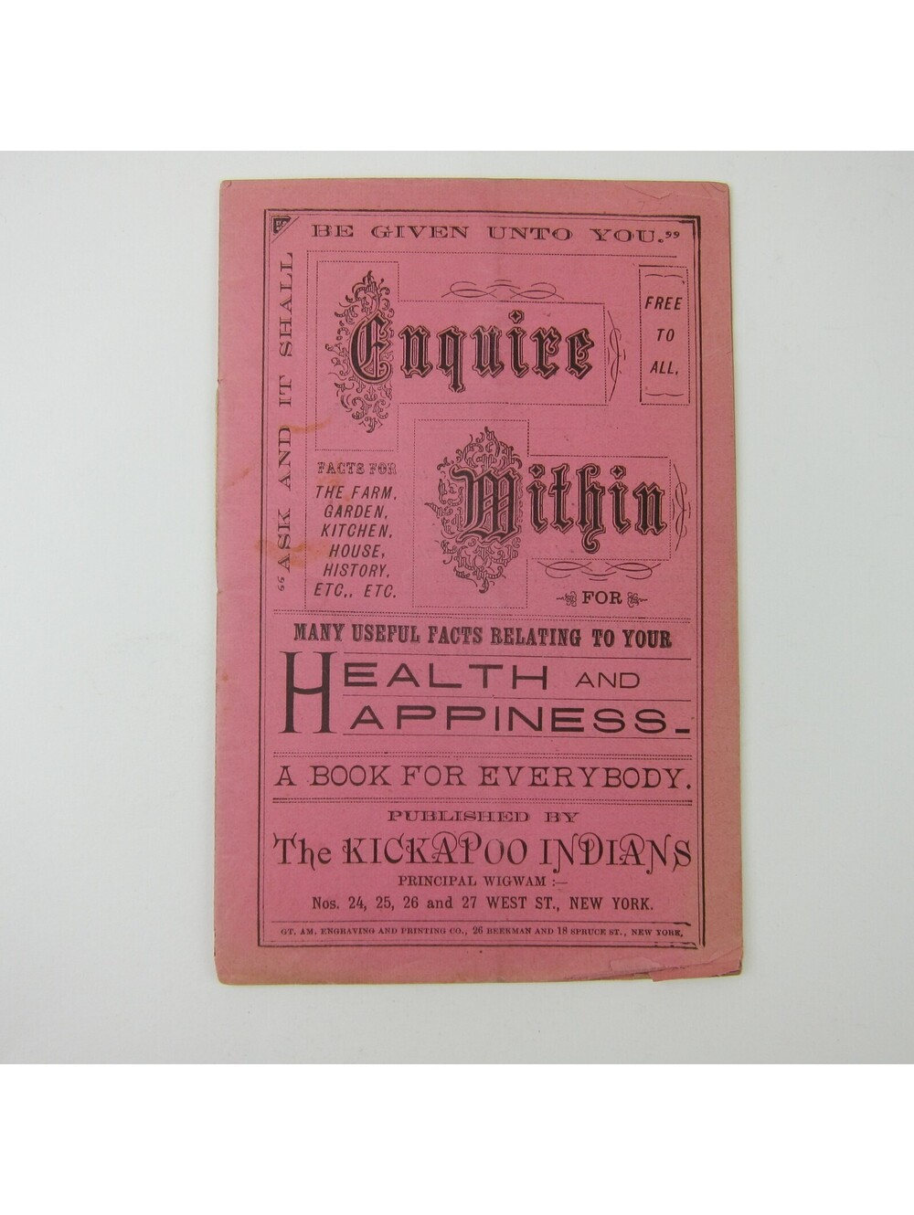 Kickapoo Indian Medicine Company Advertising Promotional Booklet Antique 1885